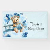Blue Balloon Teddy Bear Vliegtuig Jongen Baby show Spandoek (Horizontaal)