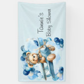 Blue Balloon Teddy Bear Vliegtuig Jongen Baby show Spandoek (Verticaal)