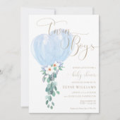 Blue Balloon Twin Boys Baby shower Kaart (Voorkant)