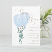 Blue Balloon Twin Boys Baby shower Kaart (Staand voorkant)