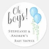 Blue Balloon Twins Couples Baby shower Ronde Sticker (Voorkant)
