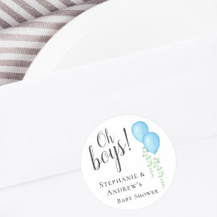 Blue Balloon Twins Couples Baby shower Ronde Sticker