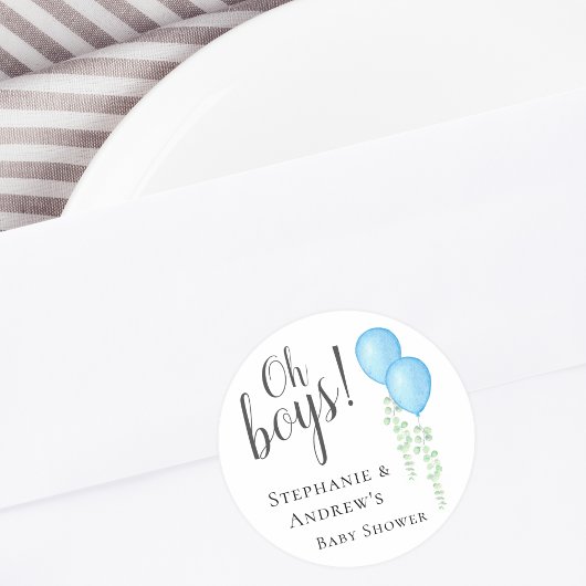 Blue Balloon Twins Couples Baby shower Ronde Sticker