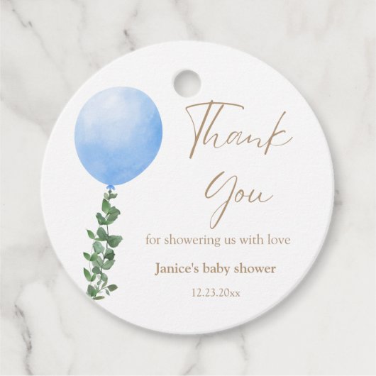 Blue Balloon Waterverf Baby shower dank u Bedankjes Labels (Voorkant)