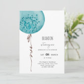 Blue Balloon Waterverf Verjaardagsfeestuitnodiging Kaart (Staand voorkant)