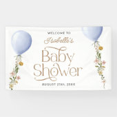 Blue Balloon Wildflower Baby shower Welkom Spandoek (Horizontaal)