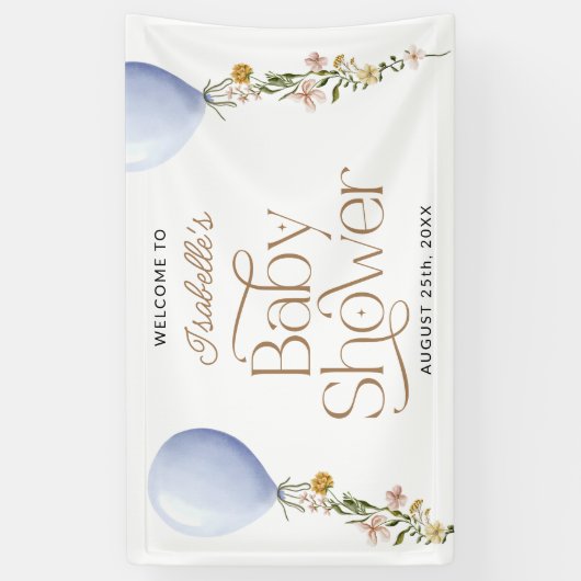 Blue Balloon Wildflower Baby shower Welkom Spandoek (Verticaal)