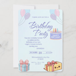 Blue Balloons and Gifts Birthday Invitation - Cust Kaart