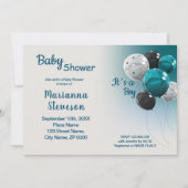 BLUE BALLOONS BABY SHOWER BOY INVITATIE KAART (Voorkant)