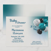 BLUE BALLOONS BABY SHOWER BOY INVITATIE KAART (Voorkant / Achterkant)