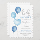 Blue Balloons Baby shower Boy Invitation Kaart (Voorkant / Achterkant)