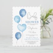 Blue Balloons Baby shower Boy Invitation Kaart (Staand voorkant)