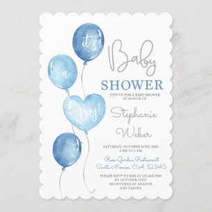 Blue Balloons Baby shower Boy Invitation Kaart
