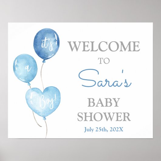 Blue Balloons Baby shower Boy Welkomstteken Poster (Voorkant)