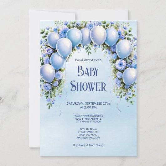 Blue Balloons Baby shower Invitation Kaart (Voorkant)
