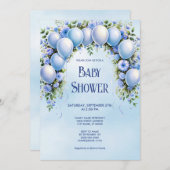 Blue Balloons Baby shower Invitation Kaart (Voorkant / Achterkant)