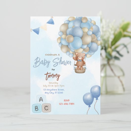 Blue Balloons Baby shower Kaart (Staand voorkant)