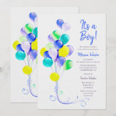 Blue Balloons Baby shower Kaart (Voorkant / Achterkant)