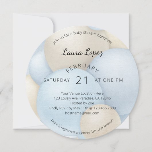 Blue Balloons Baby shower uitnodiging (Voorkant)