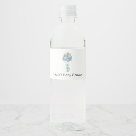 Blue Balloons Baby shower Waterfles Etiket (Voorkant)