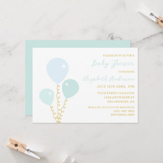 Blue Balloons Boy Baby Shower Kaart