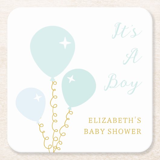 Blue Balloons Boy Baby Shower Kartonnen Onderzetters (Voorkant)