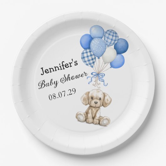 Blue Balloons Boy Baby shower Papier Bord (Voorkant)