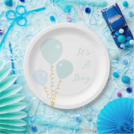Blue Balloons Boy Baby Shower Papieren Bordje