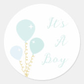 Blue Balloons Boy Baby Shower Ronde Sticker (Voorkant)