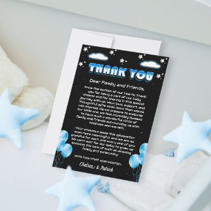 Blue Balloons Celestial Sterrennacht Baby shower Bedankkaart