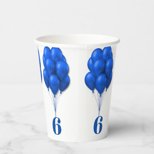 Blue Balloons Childs Verjaardag Leeftijd Sjabloon Papieren Bekers (Rechts)