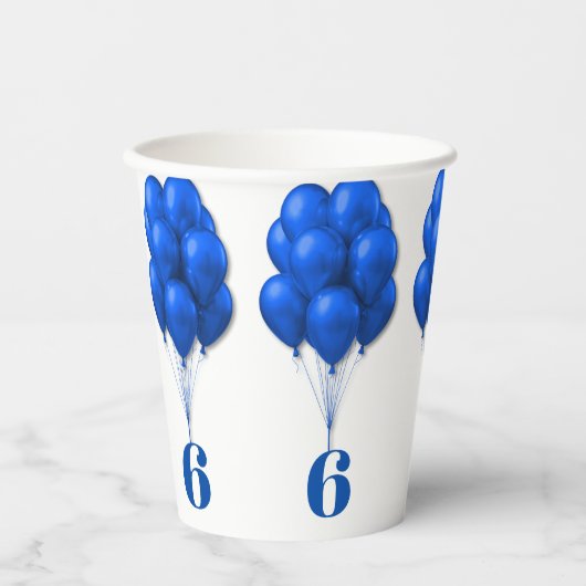 Blue Balloons Childs Verjaardag Leeftijd Sjabloon Papieren Bekers (Voorkant)