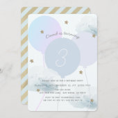 Blue Balloons & Clouds verjaardagsfeest uitnodigin Kaart (Voorkant / Achterkant)