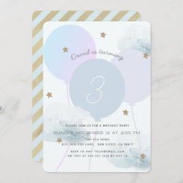 Blue Balloons & Clouds verjaardagsfeest uitnodigin Kaart