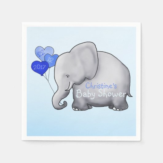 Blue Balloons Elephant Boy Baby shower Servetten (Voorkant)
