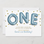 Blue Balloons Gold Confetti ONE 1st Birthday Party Kaart (Voorkant)