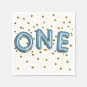 Blue Balloons Gold Confetti ONE 1st Birthday Party Servet (Voorkant)