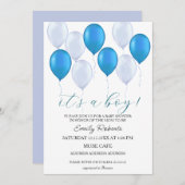 Blue Balloons Het is een jongensuitnodiging Baby s Kaart (Voorkant / Achterkant)