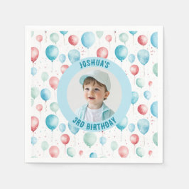 Blue Balloons Kids Verjaardagsfoto Servet