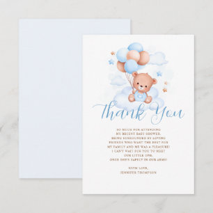 Blue Balloons Teddy Bear Baby shower Bedankkaart
