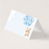 Blue balloons teddy bear baby shower place cards kaart (Voorkant)