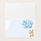 Blue balloons teddy bear baby shower place cards kaart (Buitenkant ongevouwen)
