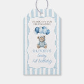 Blue Balloons Teddy Bear Birthday Gift Tag Cadeaulabel (Voorkant)