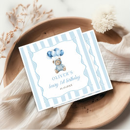 Blue Balloons Teddy Bear Birthday Paper Napkin Servet