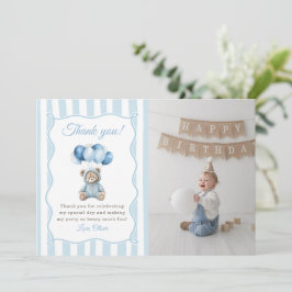 Blue Balloons Teddy Bear Birthday Thank You Card Bedankkaart