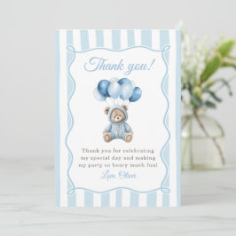 Blue Balloons Teddy Bear Birthday Thank You Card Bedankkaart