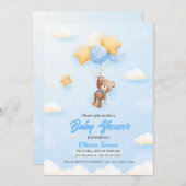 Blue Balloons, Teddy Bear Boy baby shower Kaart (Voorkant / Achterkant)