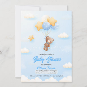 Blue Balloons, Teddy Bear Boy baby shower Kaart