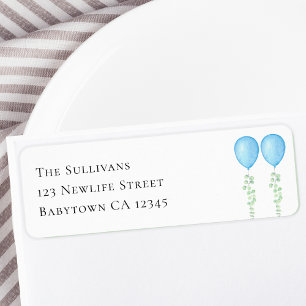 Blue Balloons Twins Baby shower retouradres Etiket