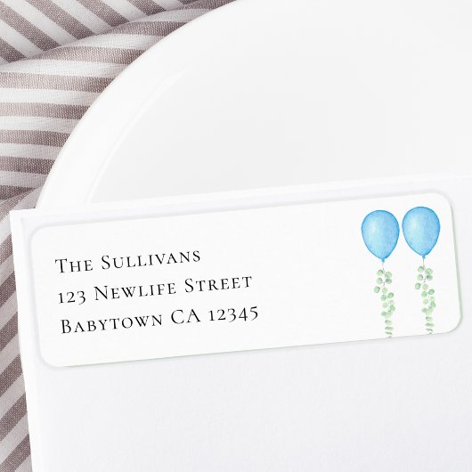 Blue Balloons Twins Baby shower retouradres Etiket